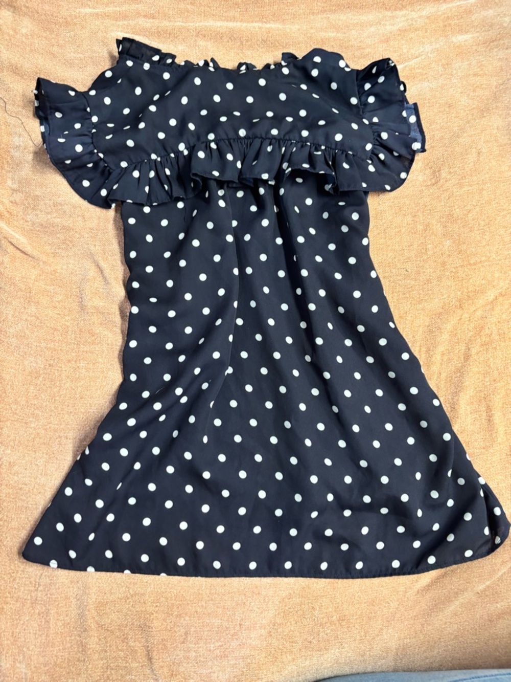 Navy Polka Dot  Ruffle Blouse